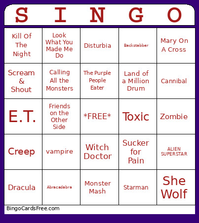 Spooky Singo 2 Bingo Card