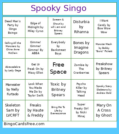Spooky Singo Bingo Card