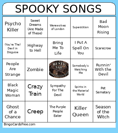 Spooky Songs Bingo Card