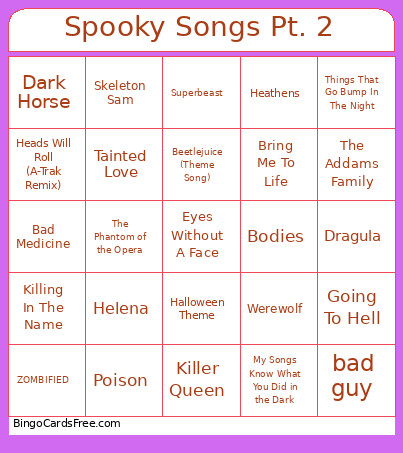 Spooky Songs Pt. 2 Bingo Card