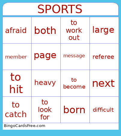 Sports Bingo Card