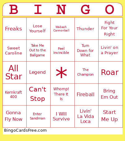 Sports Anthems Bingo Card