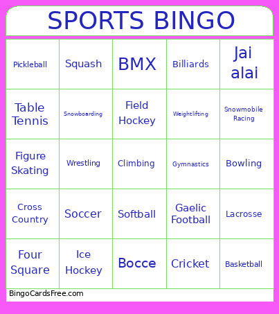 SPORTS Bingo Card