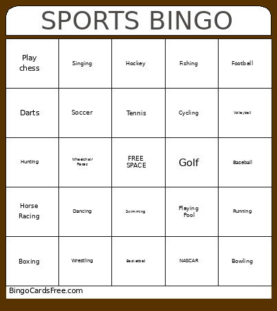 Sports Bingo Card