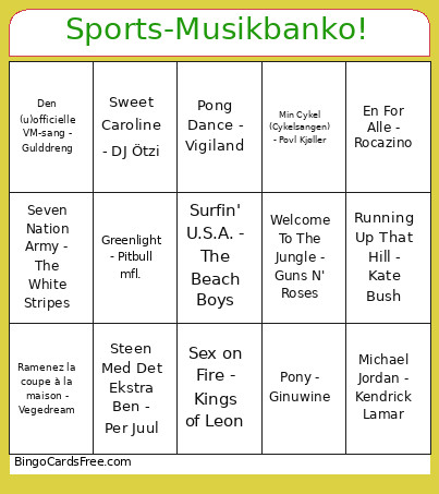 Sports-Musikbanko! Bingo Card