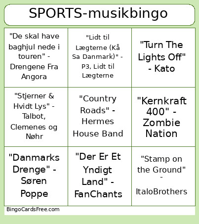 SPORTS-musik Bingo Card