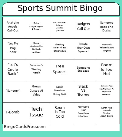 Sports Summit ! Bingo Card 2