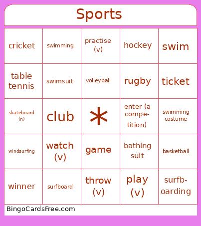 Sports Vocab Bingo Cards Free Pdf Printable Game, Title: Sports