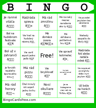 Spoznajme Sa Bingo Card