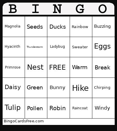 Spring - April Bingo Card