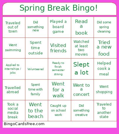 Spring Break ! Bingo Card