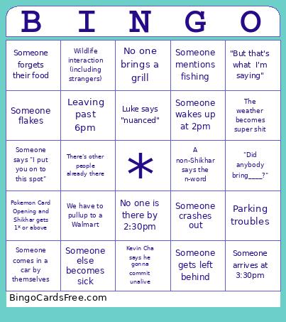 Spring Break Picnic Bingo Card