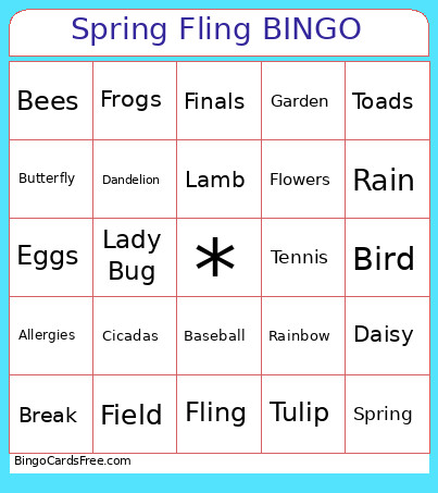 Spring Fling Bingo Card
