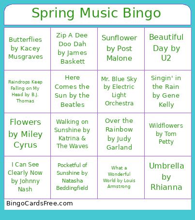 Spring Music Bingo Card