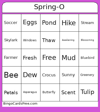 Spring-O Bingo Card