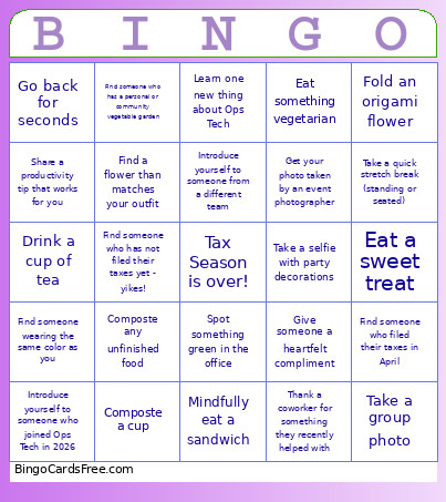 Spring Party Bingo Card