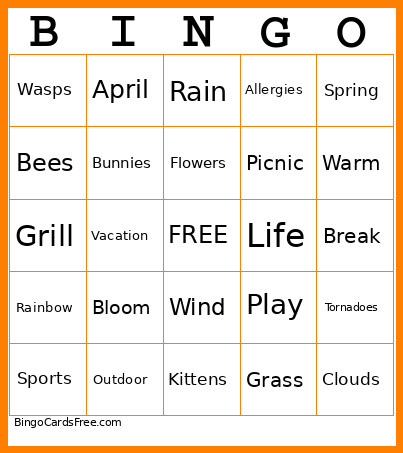 Spring Time Bingo Card
