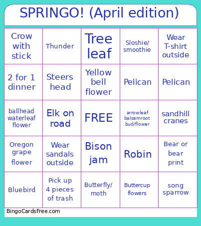 SPRINGO! (April Edition) Bingo Card