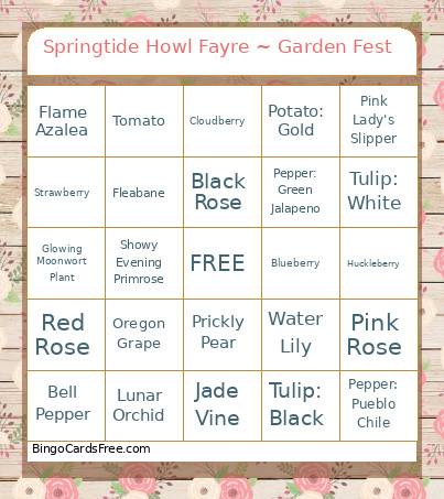 Springtide Howl Fayre ~ Garden Fest Bingo Card