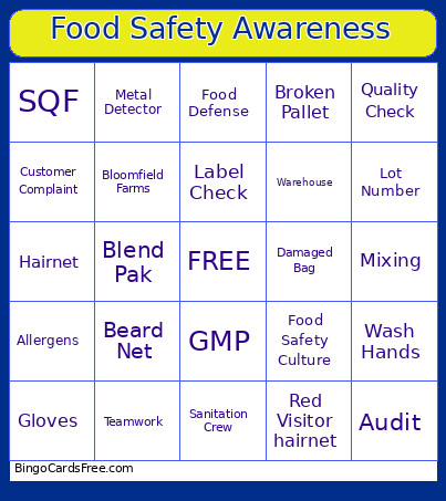 SQF FOOD SAFETY Bingo Card