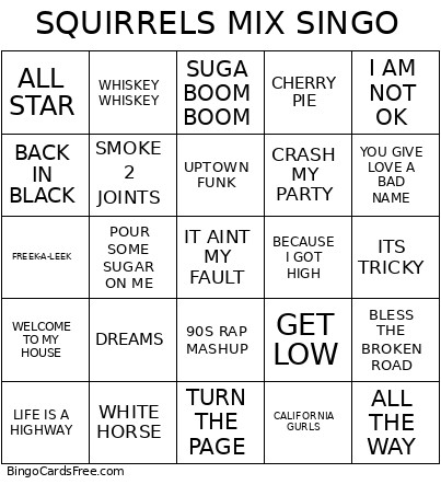 SQUIRRELS MIX SINGO Bingo Card