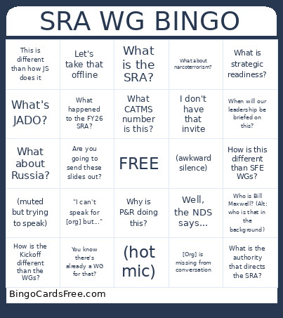 SRA WG Bingo Card