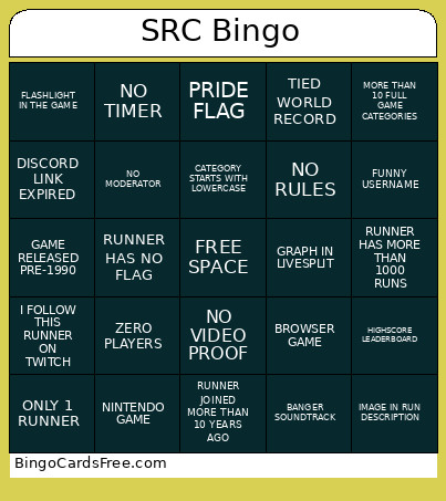 SRC Bingo Card
