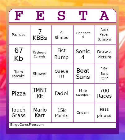 SRCW Festival Bingo Card 2