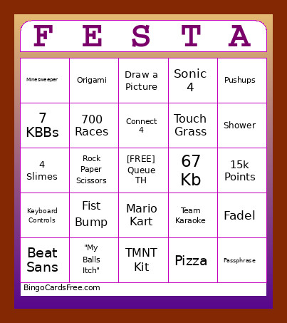 SRCW Festival Bingo Card