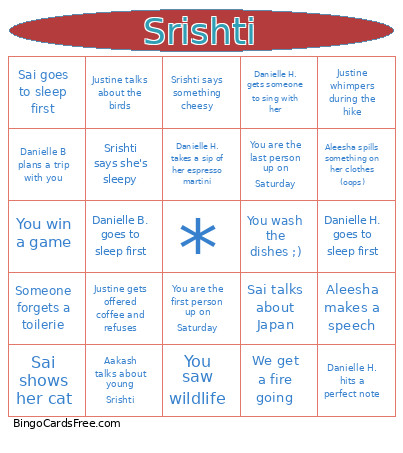 Srishti Bingo Card