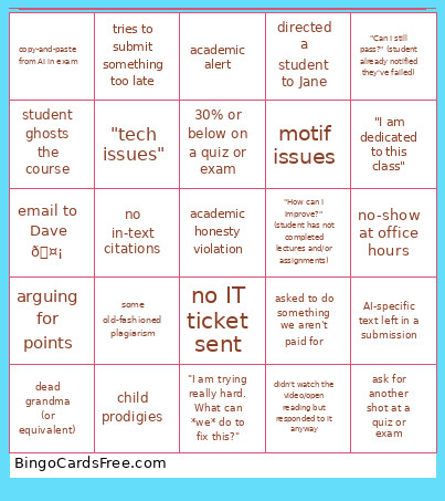 SS (T) Bingo Card