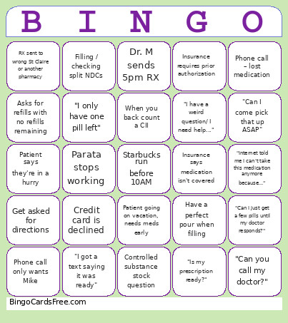 St Clare Pharmacy Bingo Card