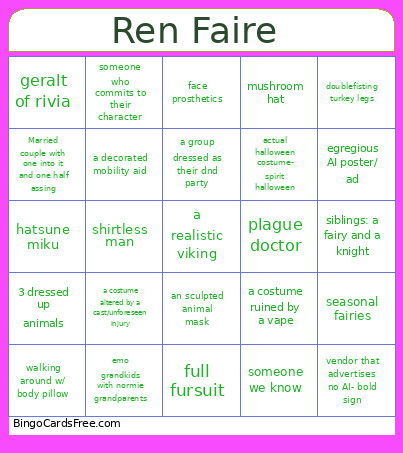 St Louis Renfair Bingo Card