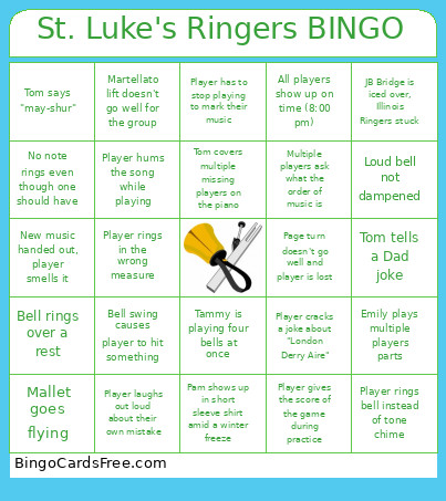 St. Luke's Ringers Bingo Card