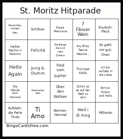 St. Moritz Hitparade Bingo Card