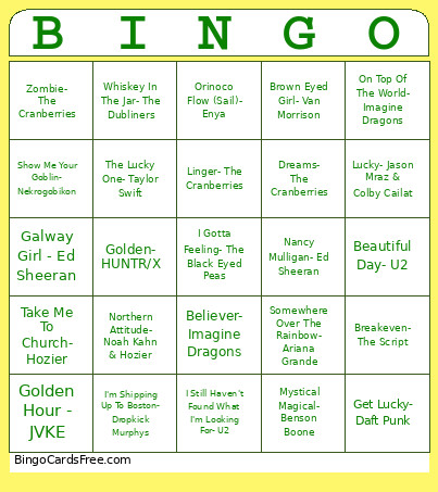St. Paddy's Day Musical Bingo Card