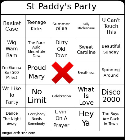 St Paddy's Party Bingo Card