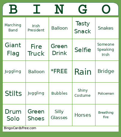 St Patricks Bingo Card