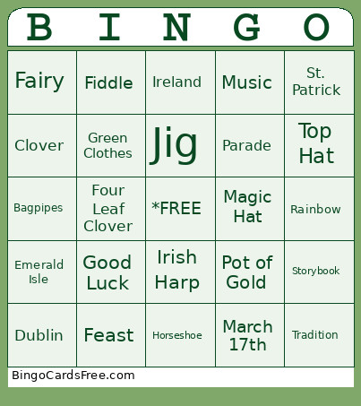 St. Patrick's Day Bingo Card 2