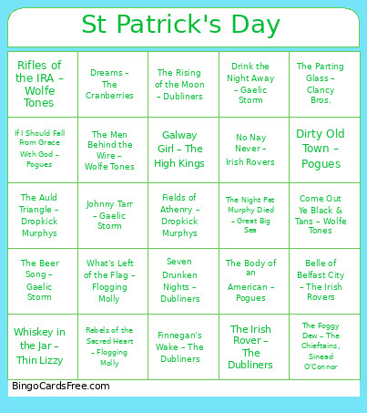 St Patrick's Day Bingo Card