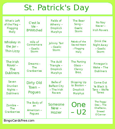 St. Patrick's Day Bingo Card