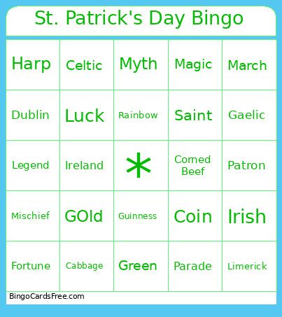 St. Patrick's Day Bingo Card 2