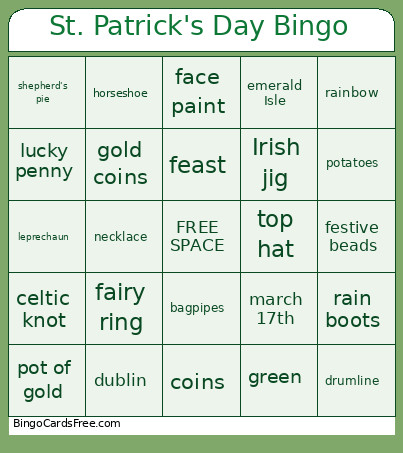 St. Patrick's Day Bingo Card