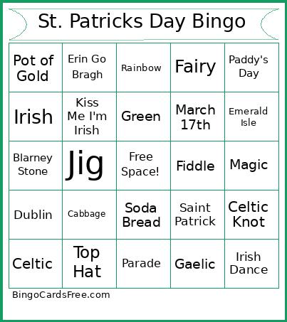 St. Patricks Day Bingo Card