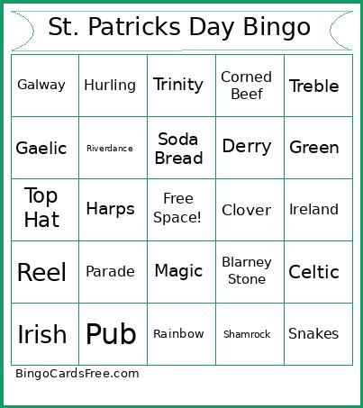 St. Patricks Day Bingo Card
