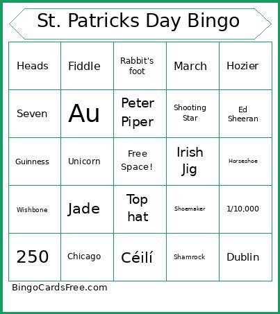 St. Patricks Day Bingo Card