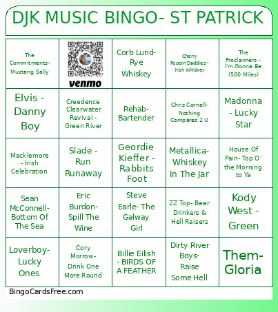 ST PATRICK'S DAY DJK MUSIC Bingo Card