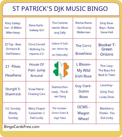 ST PATRICK'S DAY DJK MUSIC BINGO