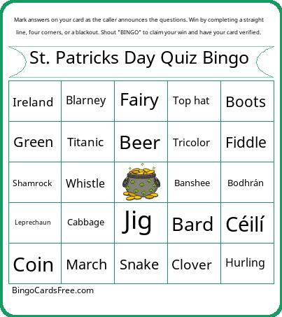 St. Patricks Day Quiz Bingo