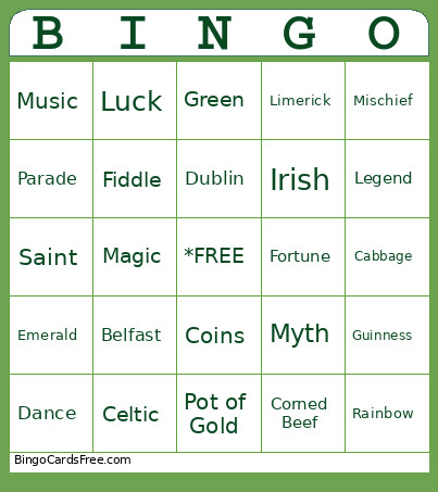 St Patty's Bingo Card